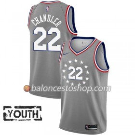 Camiseta Niños NBA Philadelphia 76ers Wilson Chandler 22 2018-19 Nike City Edition Gris Swingman